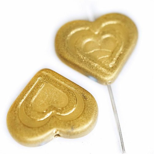 6pcs matte gold patina valentines cœur de mariage dans le cœur beads verre tchèque 14mm x 16mm gold  sku-941952
