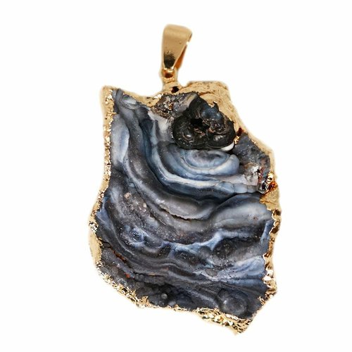 1 pièces blanc gris strié géode druzy glace quartz agate pierre précieuse naturelle plaqué pendentif sku-942102