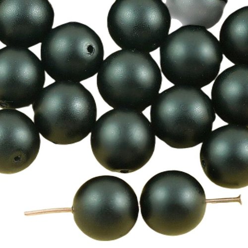 8pcs noir mat perles ronde pressée druk de grands tchèque verre 10mm sku-35460