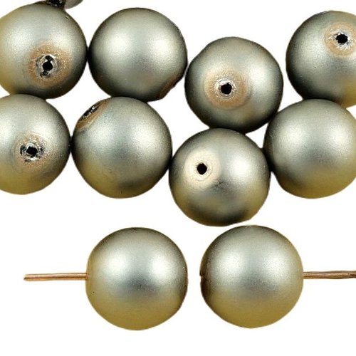 8pcs perles d'argent marron imitation mat ronde pressée druk de grands tchèque verre 10mm sku-35656