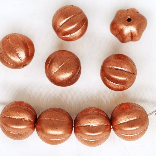 16pcs mat métallisé bronze vintage cuivre rond melon la citrouille d'halloween fruits tchèque perles sku-249252