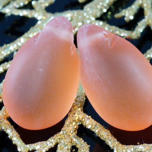Grand mat valentine rose verre tchèque en forme de larme perles focal pendentif bohème 15mm x 24mm 4 sku-16297