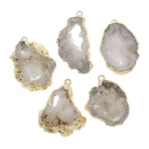 1pc blanc cristal d'or de la tranche druzy géode glace quartz agate pierre naturelle plaqué focal pe sku-43638