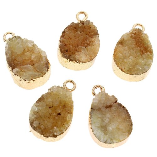 1pc cristal jaune d'or en forme de larme druzy glace quartz agate pierre naturelle plaqué focal pend sku-43720