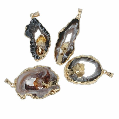 1pc beige blanc noir cristal or druzy geode tranche forme libre glace quartz agate pierres précieuse sku-854408