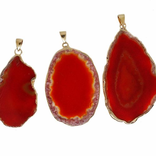 1pc cristaux d'or rouge pendants charme gemstone quartz de glace en forme libre agate pierre précieu sku-854411