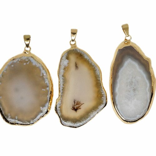 1 pc blanc gris cristal pendentifs en or charme pierres gemme forme libre glace quartz agate précieu sku-854412