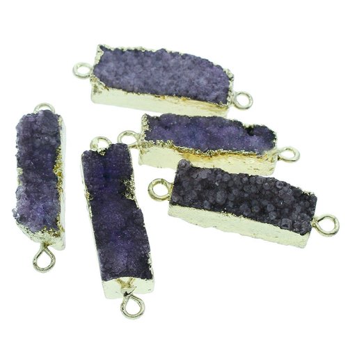 1pc noir crystal violet foncé naturel druzy de glace quartz agate pierre en laiton plaqué or rectang sku-254935