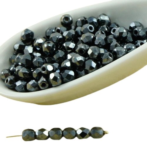 100pcs metallic argent noir lustre rond à facettes feu poli verre tchèque perles de petit écarteur 3 sku-31864
