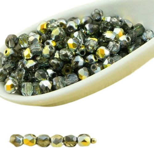 100pcs cristal métallique marea or demi-rond à facettes feu poli verre tchèque perles de petit écart sku-31903