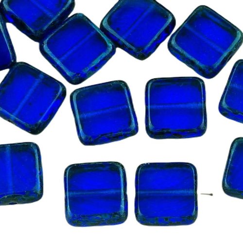 10pcs picasso brun cristal bleu saphir de taille table carré plat en verre tchèque perles 10mm x 10m sku-32513