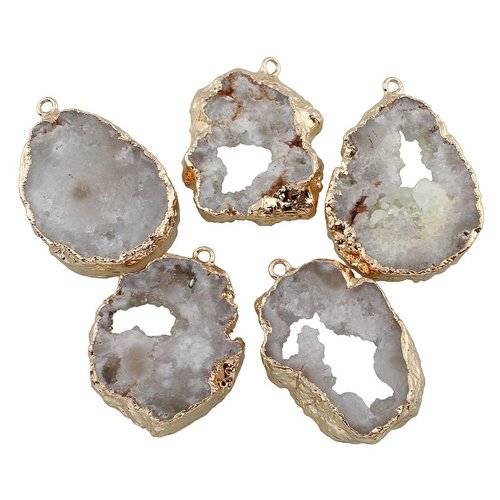 1pc cristal d'or de la tranche druzy géode glace quartz agate pierre naturelle plaqué focal connecte sku-254932