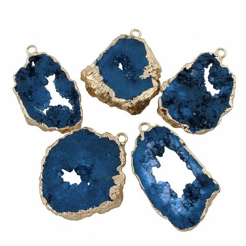 1pc bleu cristal d'or de la tranche druzy géode glace quartz agate pierre naturelle plaqué focal con sku-254933