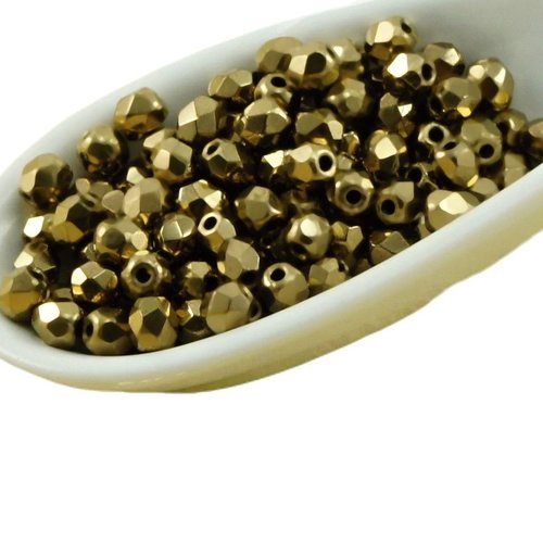 100pcs metallic gold bronze ronde à facettes feu poli verre tchèque perles de petit écarteur 3mm sku-31887