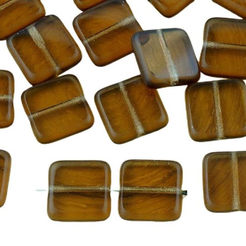 10pcs cristal topaze jaune mat taille de table carré plat en verre tchèque perles 10mm x 10mm sku-32514