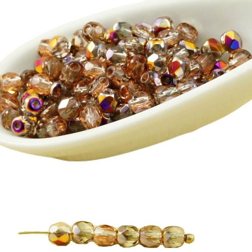 100pcs cristal métallique iris pourpre demi-rond à facettes feu poli verre tchèque perles de petit é sku-31900
