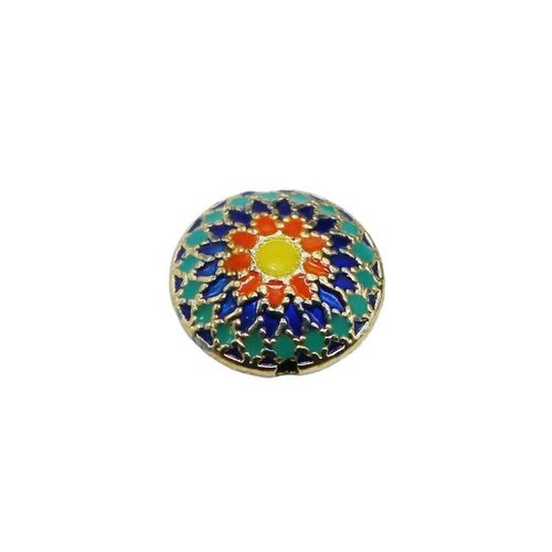 1 pièce argent bleu orange jaune émail mandala fleur métal cloisonné perle entretoise vintage art de sku-527141