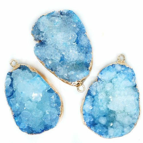 1 pc bleu cristal lumière or forme libre druzy geode glace quartz agate pierre naturelle plaqué foca sku-522488