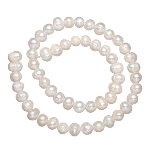 16pcs blanc naturel rondes de culture d'eau douce perles en vrac mariée mariage 7mm - 8mm trou 0.8 m sku-42251