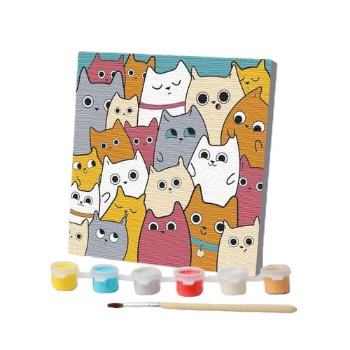 Peinture par numéros " mignon chatons "15 × 15 cm sur toile diy kit chambre décor ensemble enfants a sku-278167