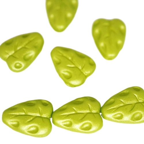 16pcs matte olive vert plat de feuilles sculptées tchèque perles verre 12mm x 7mm sku-42740