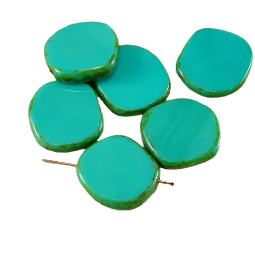 2pcs picasso turquoise vert plat rond 8edge fenêtre de la table coupe pièce verre tchèque perles 22m sku-26769
