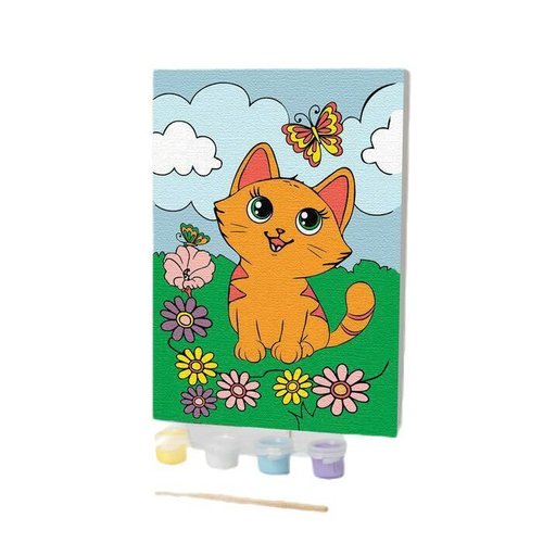 Peinture par numéros "chaton avec papillon" 21 × 15 cm sur toile diy kit chambre décor ensemble enfa sku-278793