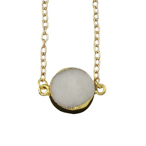 1pc white crystal gold druzy collier pendant charme gemstone freeform ice quartz agate de pierre pré sku-854416