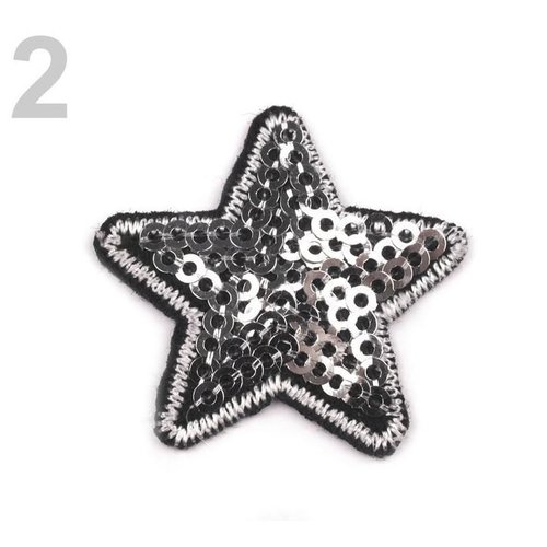 2pc d'argent au fer à repasser patchs étoiles avec des paillettes coudre-sur et la réflexion merceri sku-74133