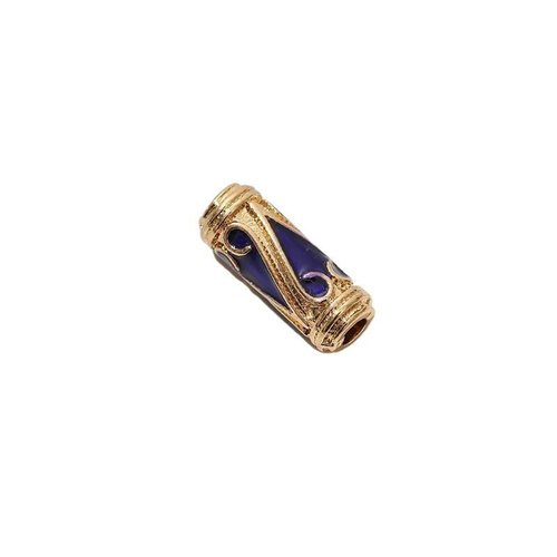 1 pièces or cobalt saphir bleu émail tube perle métal cloisonné entretoise vintage art design bracel sku-527151
