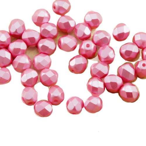 40pcs pastel perles valentine rose verre tchèque ronde à facettes feu poli de 6mm sku-31598