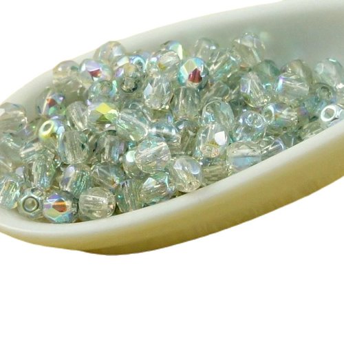 100pcs bleu cristal arc-en-ciel ronde à facettes feu poli verre tchèque perles de petit écarteur 3mm sku-31814