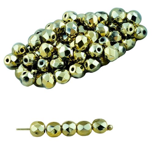 100pcs or métallique ronde verre tchèque perles à facettes feu poli petite entretoise de 4mm sku-28682