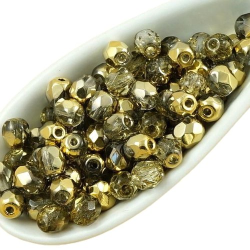 100pcs crystal metallic gold demi-rond à facettes feu poli entretoise tchèque perles de verre 4mm sku-35665
