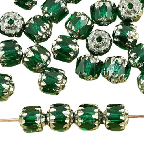 20pcs cristal vert émeraude métallisé argent verre tchèque cathédrale facettes feu poli perles de 6m sku-35724