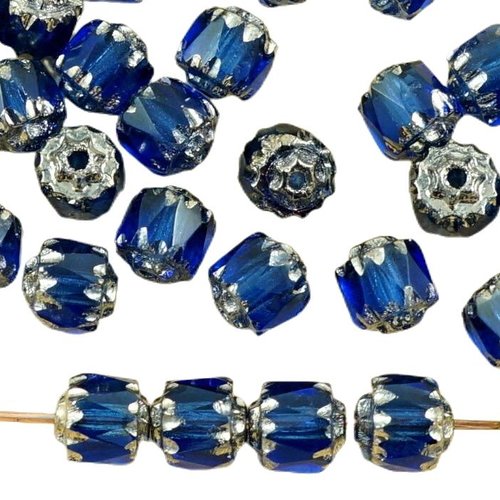 20pcs cristal bleu royal metallic silver verre tchèque cathédrale facettes feu poli perles de 6mm no sku-35726