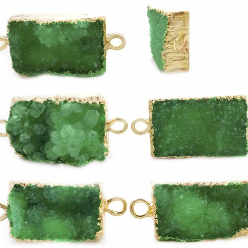 1pc olivine cristal vert naturel druzy de glace quartz agate pierre plaqué or rectangle la barre con sku-41466