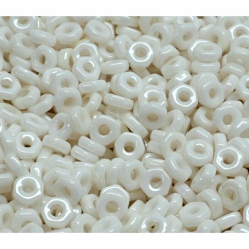 100pcs opaque blanc petit plat hex nut spacer beads verre tchèque 2mm x 5mm sku-942132