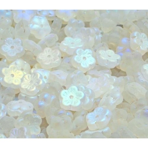 24pcs perles de verre tchèque matte ab white flat cherry flower 8mm sku-941971