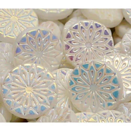 4pcs blanc ab patine grandes perles de fleurs focales mandala origami verre tchèque 18mm x 18mm blan sku-941948