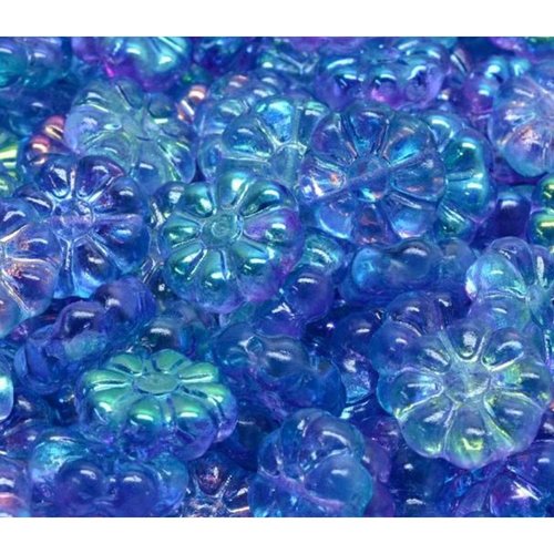 10pcs cristal alaska bleu violet ab perles de fleurs fleur plate verre tchèque 12mm x 12mm sku-941994