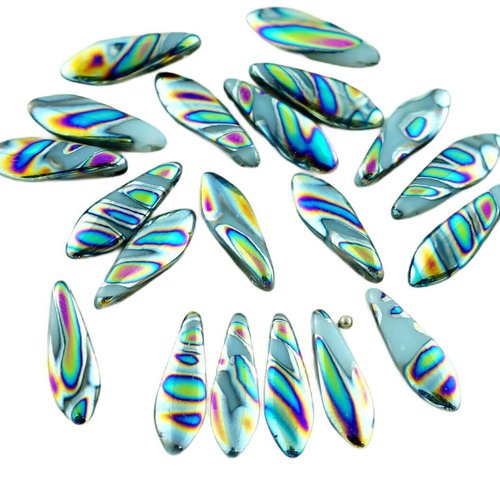 30pcs albâtre blanc zebra paon dichroïque vitrail verre tchèque poignard perles feuille plate de 5 m sku-28930