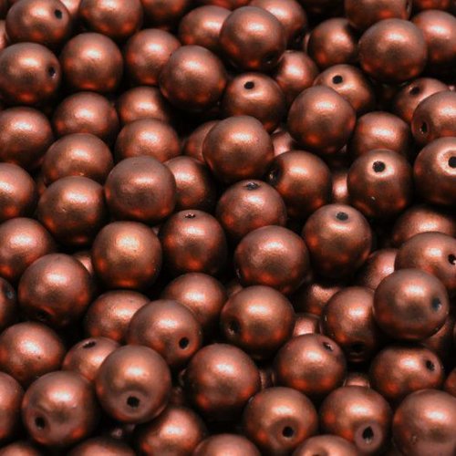 40pcs perles de verre tchèque rondes en bronze mat métallisé rouge feu 6mm sku-945205
