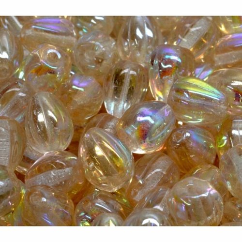 10pcs ab cristal jaune lavage clair rayé perles de fruits en forme larme verre tchèques 11mm x 9mm sku-941998