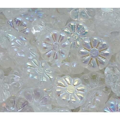 10pcs crystal ab flower beads fleur plate verre tchèque 12mm x 12mm sku-941978
