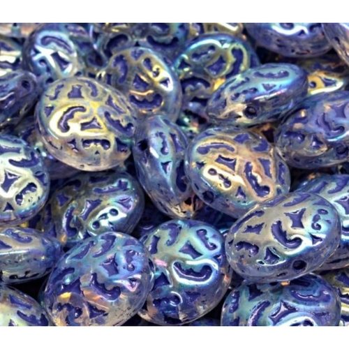 8pcs ab bleu sculpté coin table ronde en forme de verre tchèque beads 14mm sku-942157