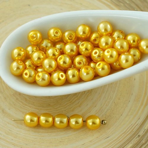 100pcs or jaune imitation de perles verre tchèque rondes 4mm sku-29140