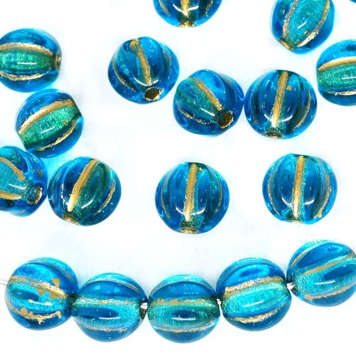 40 pcs cristal bleu or lavage fruits perles rondes tchèque verre melon halloween citrouille 6mm sku-271458