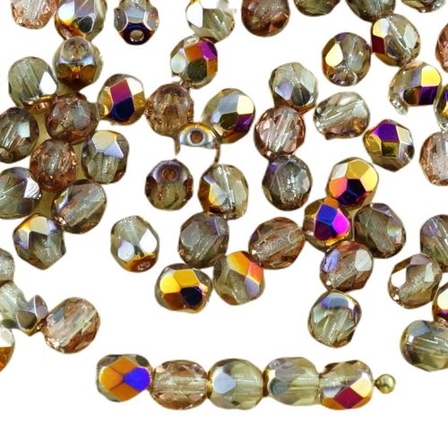 100pcs cristal métallique iris pourpre demi-verre tchèque ronde à facettes feu poli petites perles d sku-31647