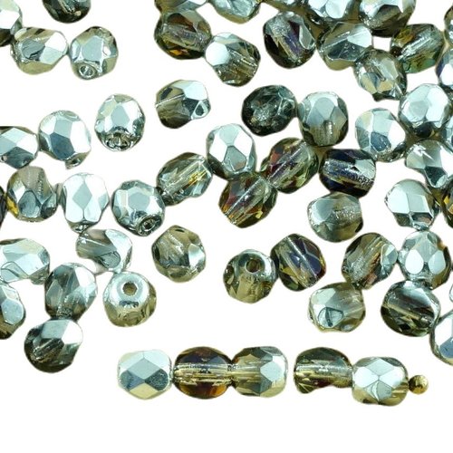 100pcs cristal métallique héliotrope verre tchèque ronde à facettes feu poli petites perles d'entret sku-31648